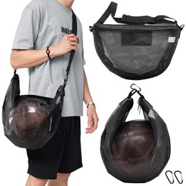 Single Mesh Ball Bag with Zipper Pocket Ball Storage Bag Mesh Shoulder Bag with Buckle Clip for Carrying Basketball Soccer Volleyball Rugby Swim Beach Bag Gym Sports Crossbody Bag