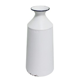 CVHOMEDECO. Rustic Distressed Metal Galvanized Vases Modern Farmhouses Home Decor, Ideal for Shelf Tabletop Countertop Bookshelf Mantle Décor, 9.5 Inch, White