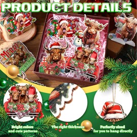 Barydat 36 Pcs Christmas Tree Ornaments Decorations Wooden Nutcracker Snowman Highland Cow Christmas Hanging Ornaments Xmas Tree Decorations Holiday Indoor Decor (Highland Cow)
