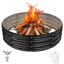 YSEJOMP 48 Inch Round Galvanized Fire Pit Ring/Fire Ring - Foldable and Perfect for Outdoor Gatherings and Campfires in The Yard/Garden/Park/Beach (Black+Gray, 4 FT Diameter+1 FT Tall)