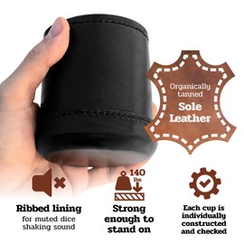 Alex Cramer Golden Gate Dice Cup Set - 5 White Dice, Drawstring Pouch & Book of Dice Games (Liars Dice Game) Included - Leather Dice Cup - Noiseless Liner for Quiet Shaking - Deep Mahogany