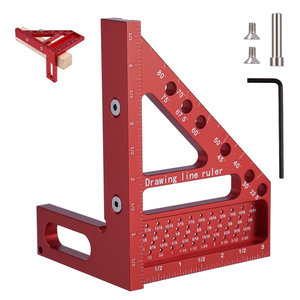 3D Carpenter's Angle Measuring Tools, 22.5-90° High Precision Aluminium Alloy