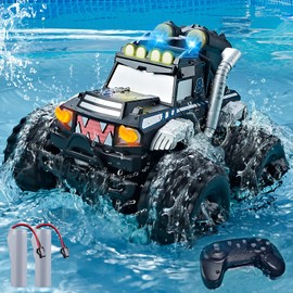 3-in-1 Amphibious Remote Control Car, RC Boat & Water Gun, 2.4GHz All Terrain Waterproof Monster Trucks for Boys Age 4-7 with 2 Batteries 90 min, Birthday Gift Pool Toys for Kids Ages 4-8