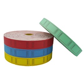DNB 8000 Pcs Raffle Tickets - 4 Color Set of 2000 Pcs 2 x 1 Inch Single Roll Consecutively Numbered Blank Tickets - Blue/Yellow/Red/Green