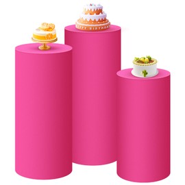 Set of 3 - Fuchsia Cylinder Pedestal Stand Covers, Flexible Cylinder Stand Covers for Party, Wedding or Birthday Event Decor - Only Contains Cylinder Covers