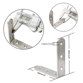 Deezio Stainless Steel Heavy Duty Corner Brace Joint Angle Bracket Shelf Brackets, Brushed Nickel, Pack of 4(100x100x3mm)