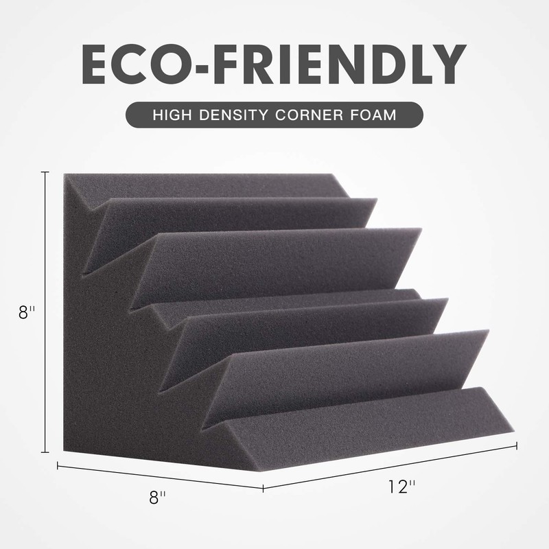 8 Pack - Bass Traps Acoustic Foam Corner, 8''x8''x12'' Black