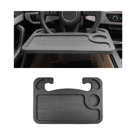 Ohleats 2 in 1 Car Steering Wheel Desk, Hook On Auto Steering Wheel Tray for Food & Laptop, Multifunctional Vehicle Wheel Table with Cup Holder Pen Slot, Road Trip Car Accessories (Black)