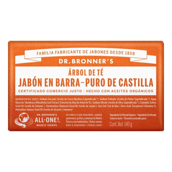 Dr. Bronners Jabon De Castilla En Barra Dr Bronner's Tea Tree 140 Gr