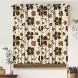 BATPLY - Cortinas florales clásico medievales, magníficas casas rústicas, color beige, café, con patrón geométrico de flores sin costuras, cortinas opacas con bolsillo para barra de estar, recámara,