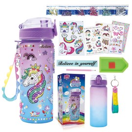 Toys for 4-6-8-10-12 Year Old Girls Kids, Decorate Your Own Water Bottle Kits for Girls, Unicorn Gem Diamond Painting Arts and Crafts Birthday Gifts for 3-10 Year Old Girls (Unicorn 600ml)