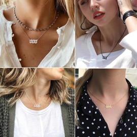 FindChic 444 Angel Number Necklace Angle Number Neclace Black Choker Necklace for Women Stainless Steel Necklace Aesthetic Dainty Necklace Layered Necklaces for Women Number Chain 444 Necklace