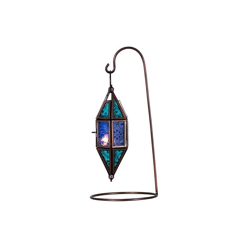 Glass & Metal Lantern Chapel Aquamarine & Blue
