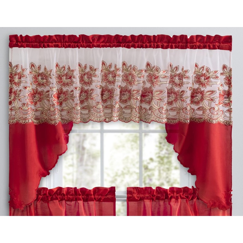 American Linen 3 Piece Sequin Embroidered Window Curtain Set –
