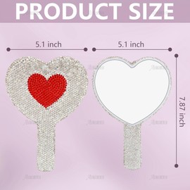 AUEAR, Rhinestone Handheld Mirror Heart Bling Glitter Cosmetic Dazzling Portable Hand Mirrors with Handle for Women White
