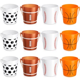 Qinyoung Sports Plastic Buckets Bulk with Handles 34 Oz Football Treat Baskets Reusable Cups Basketball Party Supplies for Soccer Baseball Basketball Football Sports Birthday Party Supplies(24 Pcs)
