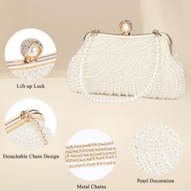 BAIGIO Pearls Women's Clutch Beige Evening Bag Bridal Bag Elegant Handbag Luxury Clutch for Girls Shoulder Bags Small Bag for Wedding Birthday Afterparty, D4-beige, shoulder bag