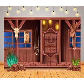 CORFOTO 7x5ft Fabric Western Saloon Backdrop Western Saloon Backdrop Western Wooden House Barn Door Photography Background Wild West Cowboy Background Photo Booth