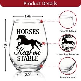 TOUNER Horses Keep Me Stable Stemless Wine Glass, Funny Horse Wine Glass Gifts for Women Horse Lovers Equestrian Cowgirls, Thanksgiving Christmas Birthday Gifts for Women Mom Grandma Aunt BFF Sister