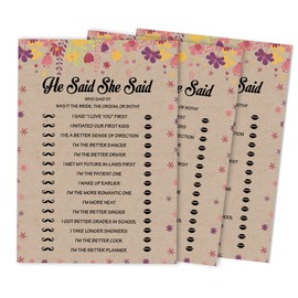 Inkdotpot Rustic Kraft Floral 50-Pack He Said She Said Cards For Couples Funny Rehearsal Dinner Who said it Question Bridal Shower Engagement Party Game Ideas