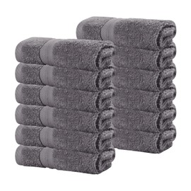 Superior Cotton Face Towel/Washcloth Set, Daily Use, Bathroom, Guest Room, Resort, Spa, Facial, Home Essentials, Soft Plush Absorbent Small Towels, Zero Twist, Smart Dry Collection, Set of 12, Grey
