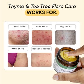 Thyme & Tea Tree Flare Care | Solution for Painful Pimples, Cystic Acne, Ingrowns, Folliculitis, Groin Flare Ups, Razor Bumps | Bartholin | Safe Flare-Up Solution with Egg Yolk Extract & Tea Tree 4 oz size 4 ounce scent - Herbal smell with thyme and tea tree
