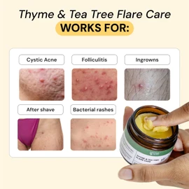 Thyme & Tea Tree Flare Care | Solution for Painful Pimples, Cystic Acne, Ingrowns, Folliculitis, Groin Flare Ups, Razor Bumps | Bartholin | Safe Flare-Up Solution with Egg Yolk Extract & Tea Tree 4 oz size 4 ounce scent - Herbal smell with thyme and tea tree