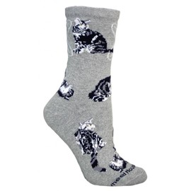 WHD Tabby Silver Cat Gray Cotton Dog Novelty Socks for Adults 9-11