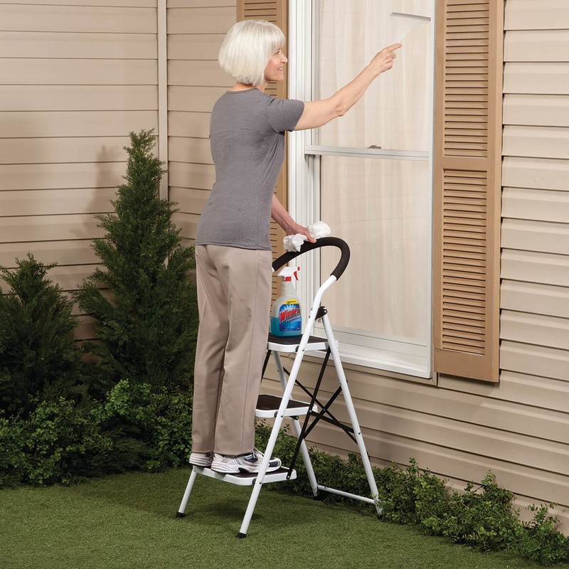 LivingSURE 3 Step Ladder Stool Combo with Handgrip, Anti-Slip Folding