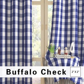 UPOPO Cortinas de ventana a cuadros de búfalo de 48 pulgadas de largo para sala de estar o recámara, de algodón, a cuadros, estilo rústico, 2 paneles, con bolsillo para barra, cocina, sótano, paneles de cortina de 52 x 48 pulgadas
