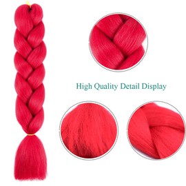 24 Inch Braids Extensions, Jumbo Braids, Synthetic Hair, 1 Bundle, Kanekalon Synthetic Crochet Hair, Braiding Hair, Afro Box Braiding (Red)