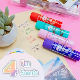 BAZIC Scented Glue Sticks, Washable, Assorted Scents 6 Grams, Smooth All Purpose Acid Free Clear Glue Stick for Photos Paper Kids Students at Home School Office (4/Pack), 1-Pack | BAZIC Products