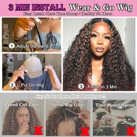 Rolisy 5×5 Closure Bob Wig Human Hair Glueless Wigs Human Hair Pre Plucked Pre Cut Short Curly Wig Water Wave C Part Balayage Ombre Lace Frontal Wigs for Black Women P1B/30 20 Inch