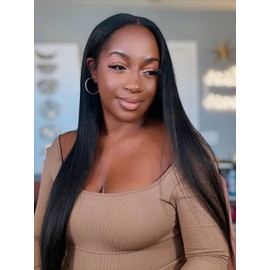 Domiso Yaki Straight Upgrade V Part Wig With Invisi Drawstring Human Hair All Size Fit No Leave Out V Part Human Hair Glueless Wig Beginner Friendly 20 Inch