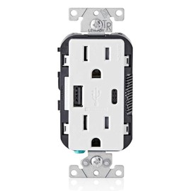 Leviton T5633-W 15-Amp Type-C USB Charger/Tamper Resistant Receptacle, White, Pack of 8
