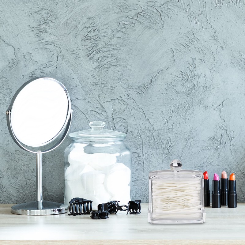 Relaxdays Cotton Swab Storage Box, Acrylic Lidded Organiser, Stick Bathroom