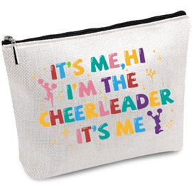 CREATCABIN Cheerleader Makeup Bag Canvas Cosmetic Bag Multi Purpose Pen Case Zipper Toiletry Travel Bag Case Purse Pouches Portable Survival Kit for Women Cheerleading Teammate Gifts 10x7Inch