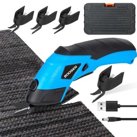 BOOSEN Tijera Inalámbrica con 4 Cuchillas, Tijeras Eléctricas Recargables con Caja de Herramientas, Cortador de Tela Eléctrico Portátil para Cortar tela, Alfombras de Cuero, Cartón