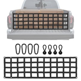 Tailgate Net for Pickup Truck Bed, Black 58.86x17.32in Mesh Tail Gate with Heavy Duty Carabiner & Elastic Rope for Full Size Truck Cargo Trucks Bed Divider Truck Bed Netting