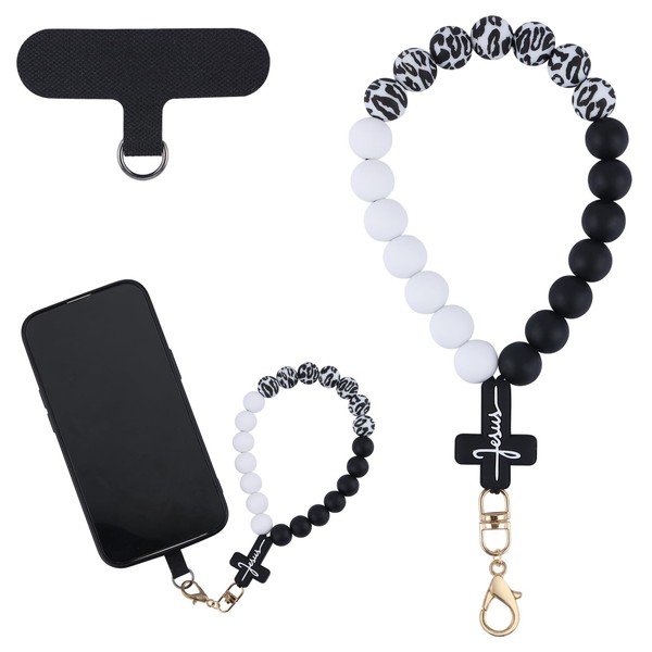 BEEFLYING Silicone Beaded Phone Wrist Strap with Cross, Cellphone Lanyard