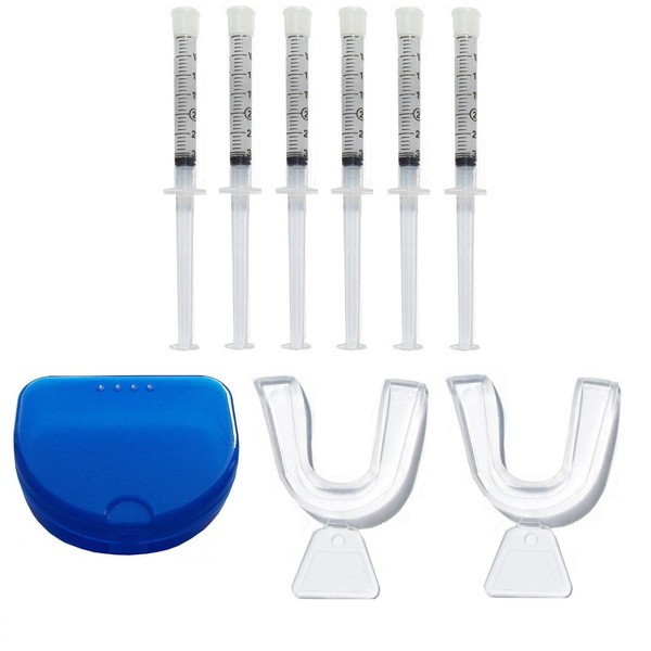 Teeth Whitening Kit 22% Carbamide Peroxide, 6 Tooth Bleaching Gel Syringe Dispensers, 2 Thermo Forming Dental Trays with Storage Case.