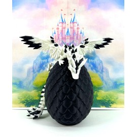 3D Printed Articulated Dragon with Wings, Crystal Winged Dragon with Dragon Egg, White and Black Winged Dragon, Fidget ADHD Autism Toy CW011-BE