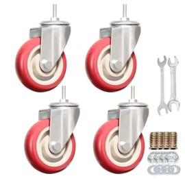 Heavy Duty Stem Caster Wheels Double Bearing PU Castors No Noise Swivel Casters M8-1.25x25mm 4 Packs with Dual Locking (4 Inch,No Brake)