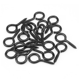 HELIFOUNER 100 Pieces 5# Screw Eyes, Screw in Eye Hooks, Metal Screw Eye Pins Hooks, Black Zinc Plated Steel Screw Eyes, Black