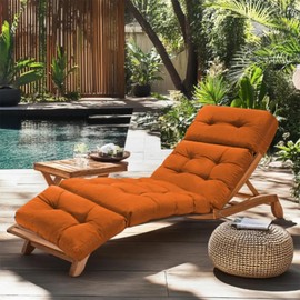 DVUAY Outdoor Chaise Lounge Cushions, Waterproof Non-Slip Thickened Lounge Chair Cushion with Ties, Replacement Patio Pool Recliner Cushions for Outdoor Furniture, 75x22x4.7 Inches (Orange)