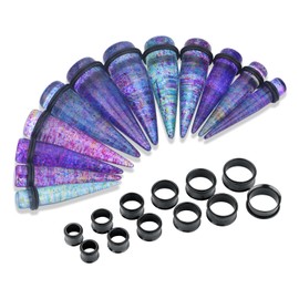 LBZ4ZUONISP 24PC Ear Gauge Stretching Kit Acrylic Tapers and Surgical Steel Tunnels Plugs 00G-20MM Gauge Stretching Kit (Rainbow Black)