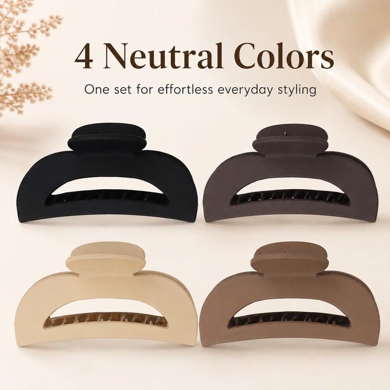 4 Pcs Flat Claw Clips for Women, Matte Hair Clips
