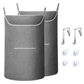 SAVERHO X-Large Door Hanging Hamper Bag,2 Pack Large Capacity Hanging Laundry Hamper Basket with Wide Opening Dirty Clothes Laundry Hamper Storage Bag Size 35X22inch(Grey-2Pack)