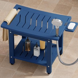 YEFU Shower Chair for Inside Shower: 21" Oversized Non-Slip Waterproof No Maintenance 500LBS Weight Capacity - Shower Bench/Stool with Shelf Handle for Bathroom/Outdoor - Easy Assemble for Adult/Navy