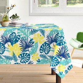 Arquiel Watercolor Tropical Palm Leaves Tablecloth Waterproof, Large Summer Leaf Rectangle Table Cloth, Washable Table Cover For Kitchen Dining Party Decor(140×180cm)